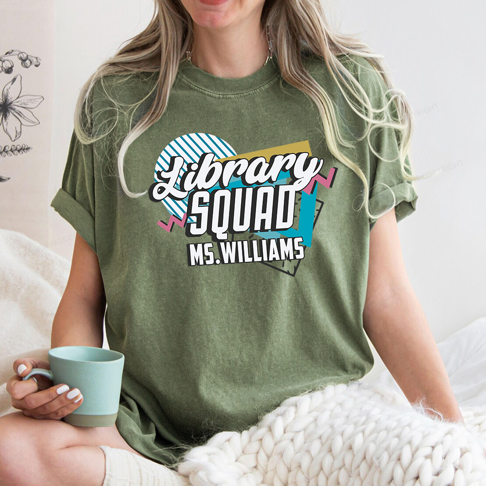 Pagewings Personalized Name Library Squad Unisex Washed T-shirt