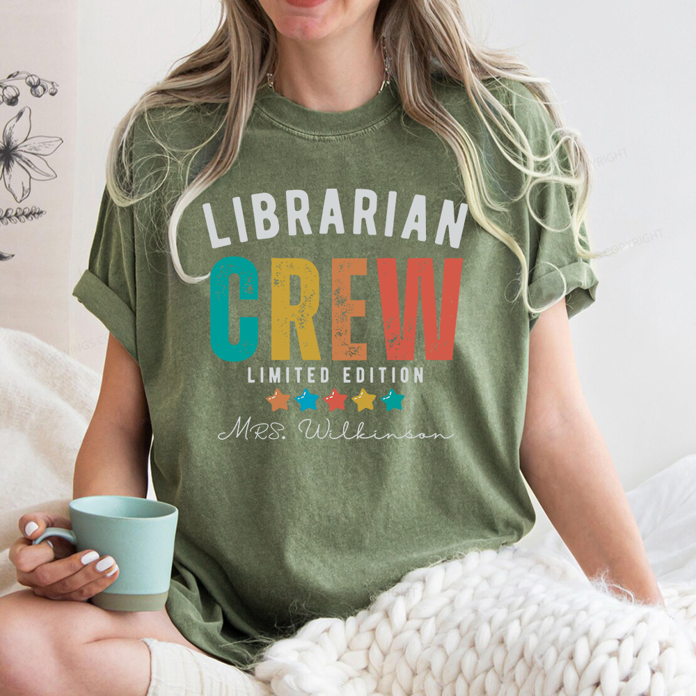 Pagewings Personalized Name Librarian Crew Limited Unisex Washed T-shirt
