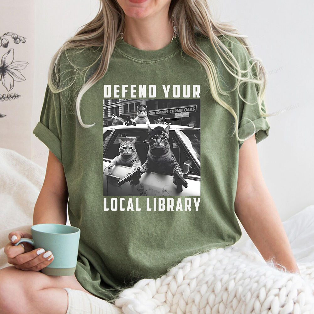 Pagewings Defend Your Local Library Unisex Washed T-shirt