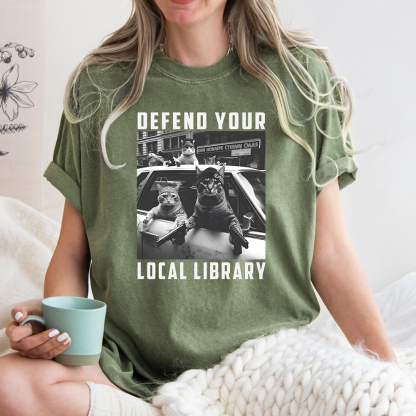 Pagewings Defend Your Local Library Unisex Washed T-shirt