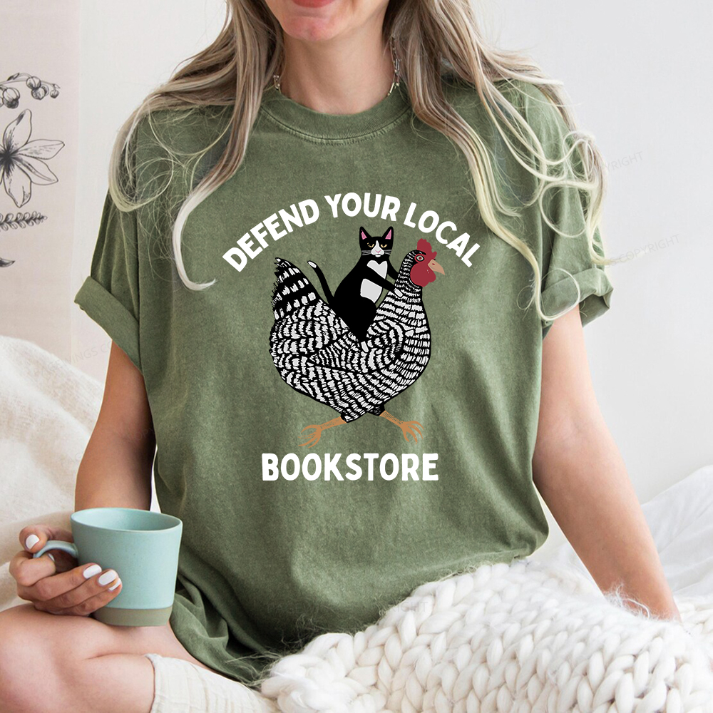 Pagewings Defend Your Local Bookstore Unisex Washed T-shirt