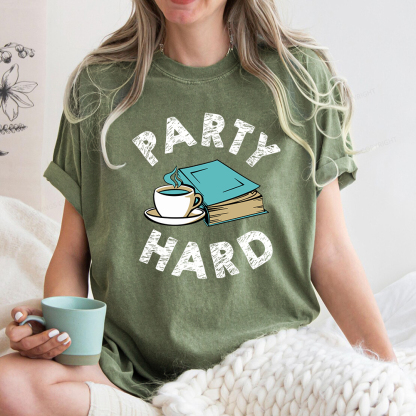 Pagewings Party Hard Bookish Unisex Washed T-shirt