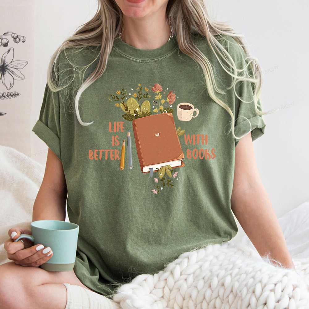 Pagewings Life Is Better With Books Unisex Washed T-shirt