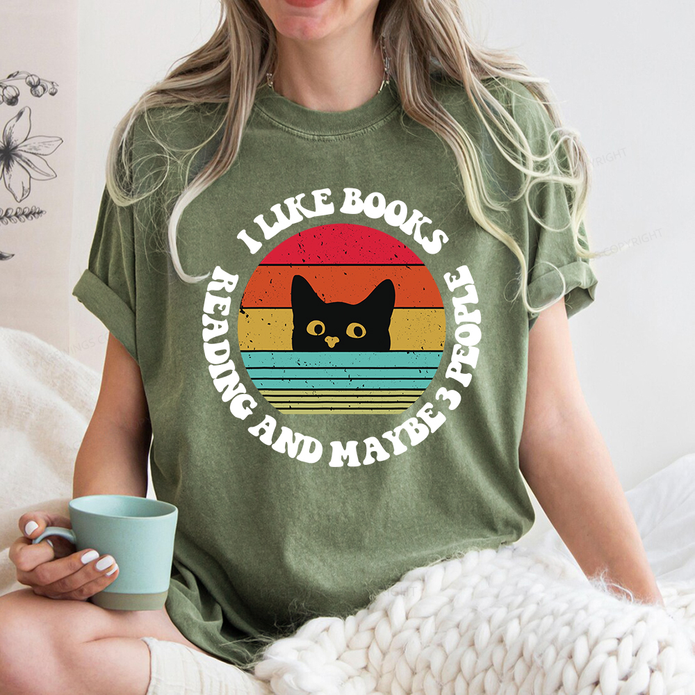 Pagewings I Like Books Reading And Maybe 3 People Unisex Washed T-shirt