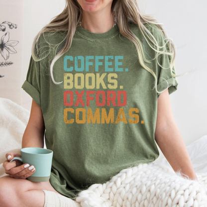 Pagewings Coffee Books Oxford Commas Unisex Washed T-shirt