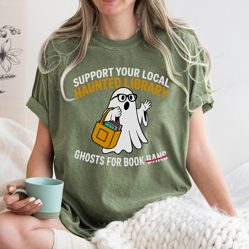 Pagewings Ghosts For Book Bans Unisex Washed T-shirt