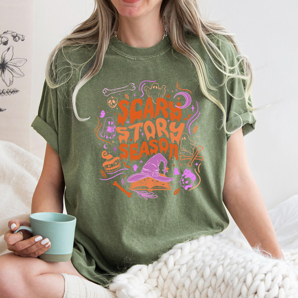 Pagewings Scary Story Season Unisex Washed T-shirt