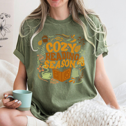 Pagewings Cozy Reading Season Unisex Washed T-shirt