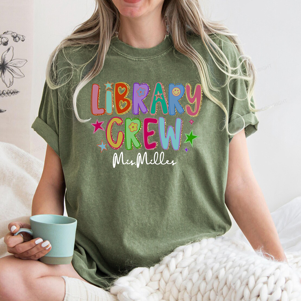 Pagewings Personalized Name Library Crew  Unisex Washed T-shirt