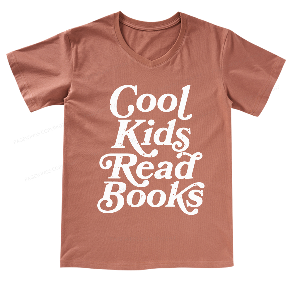 Pagewings Cool Kids Read Books V-neck T-shirt