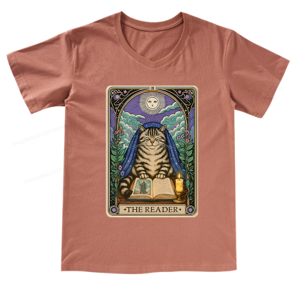 Pagewings The Reader Cat Tarot Cards V-neck T-shirt