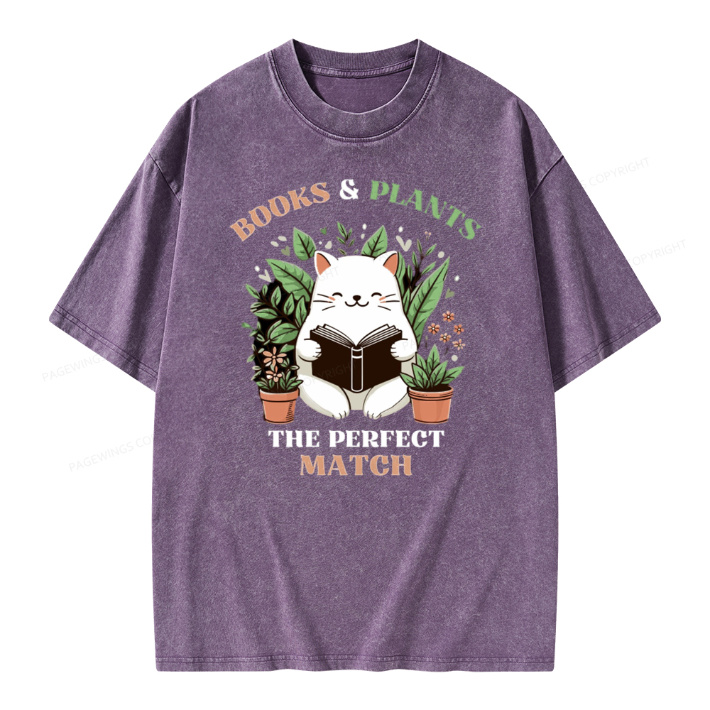 Pagewing Books And Plants - The Perfect Match T-Shirt Unisex Washed T-shirt