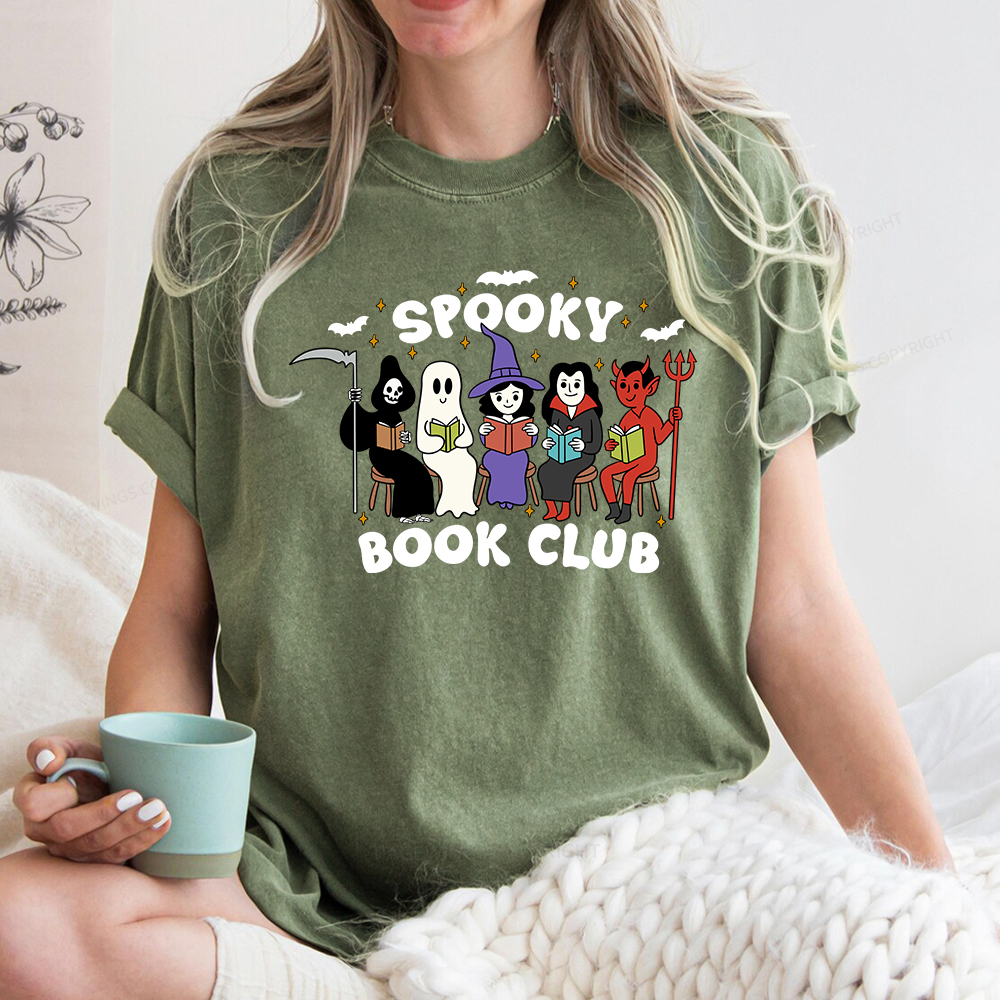 Pagewings Spooky Book Club Halloween Unisex Washed T-shirt