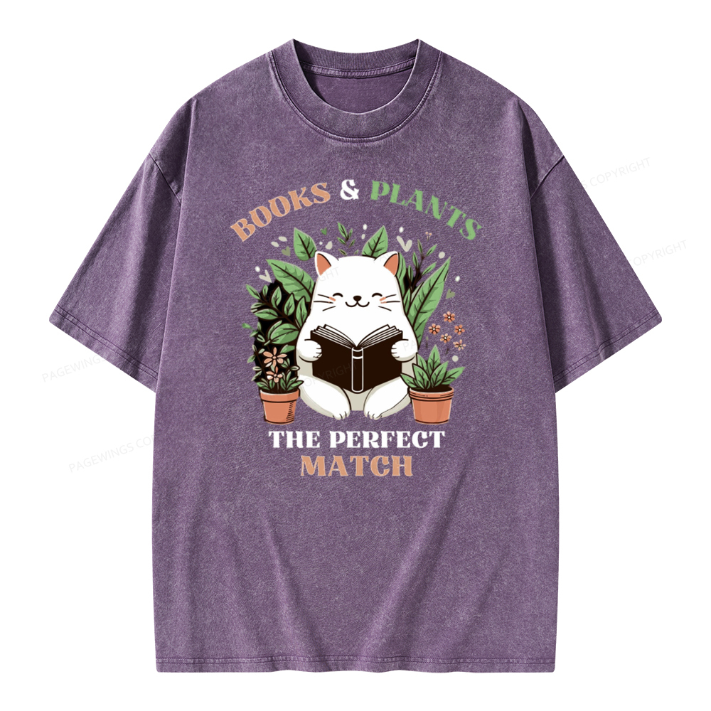Pagewing Books And Plants - The Perfect Match T-Shirt Unisex Washed T-shirt