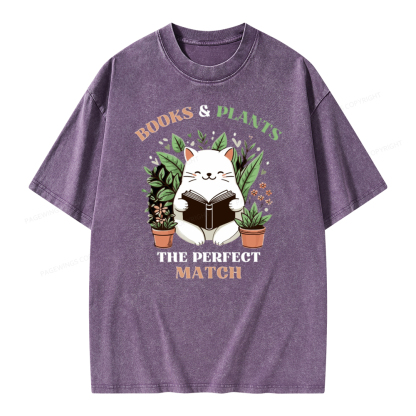 Pagewing Books And Plants - The Perfect Match T-Shirt Unisex Washed T-shirt