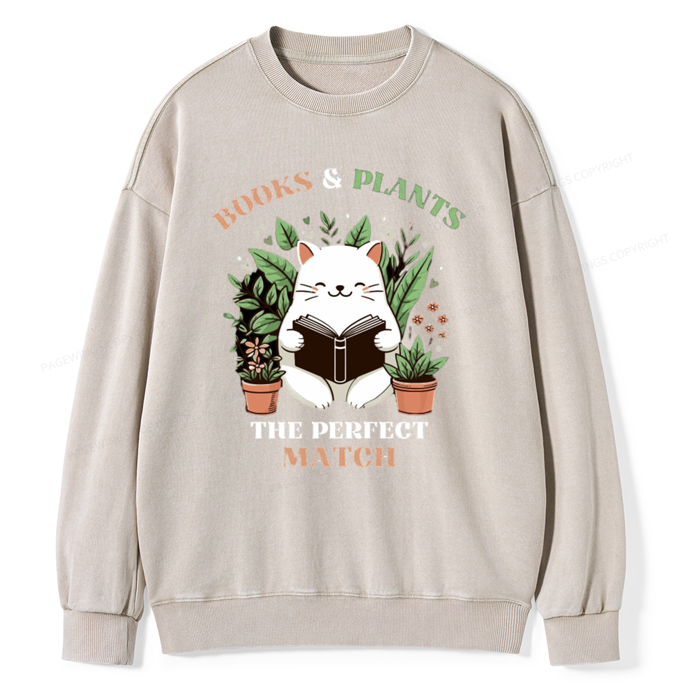 Pagewing Books And Plants - The Perfect Match T-Shirt Unisex Washed Sweatshirt