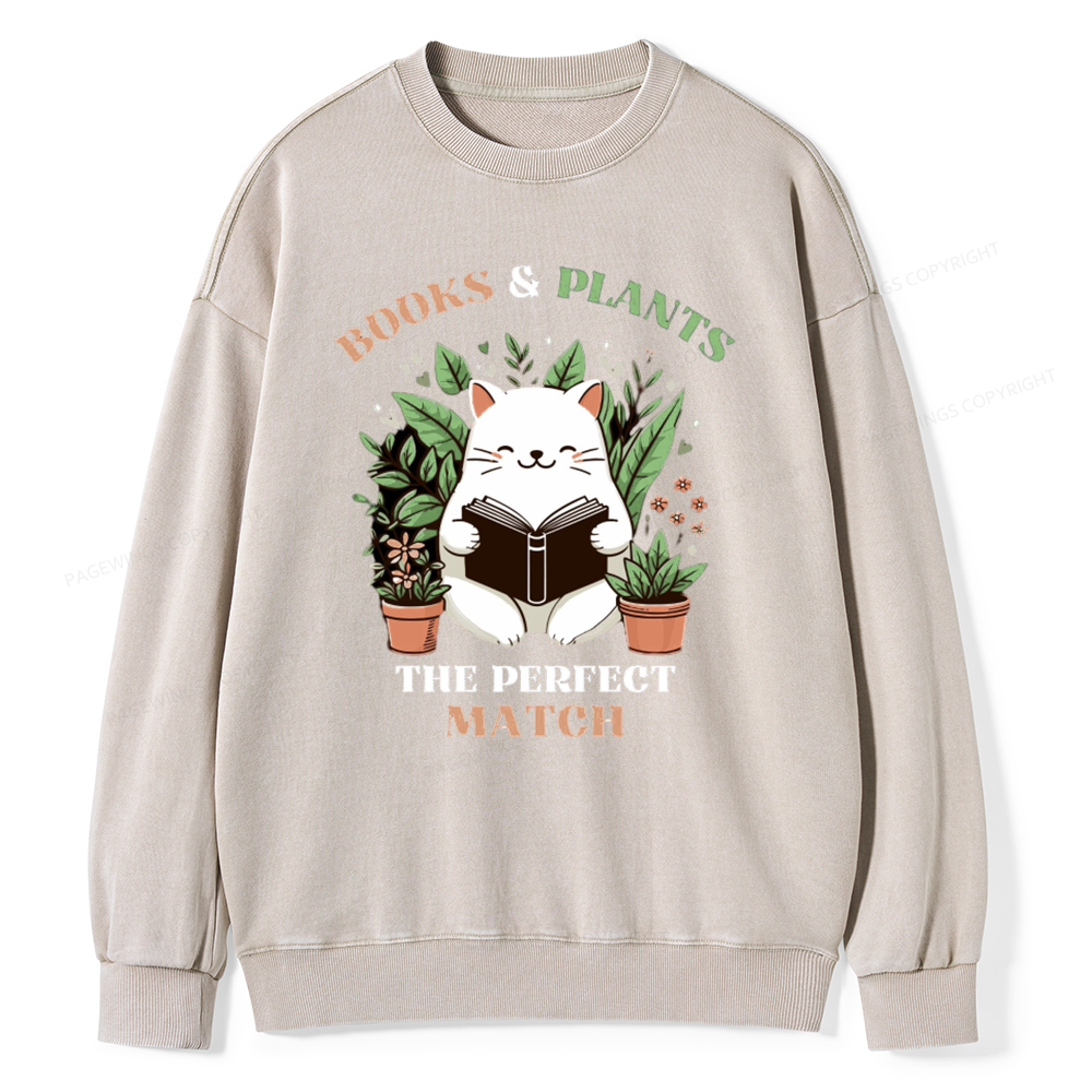 Pagewing Books And Plants - The Perfect Match T-Shirt Unisex Washed Sweatshirt