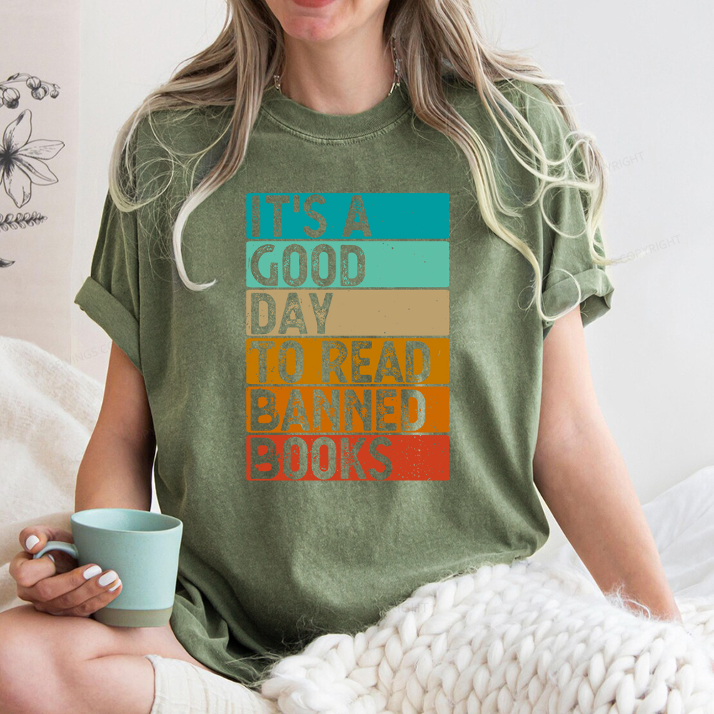 Pagewings It’s A Good Day To Read Banned Books Unisex Washed T-shirt