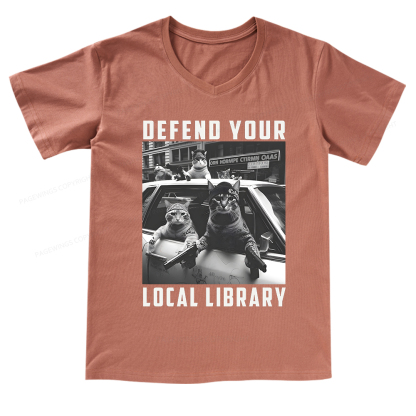 Pagewings Defend Your Local Library V-neck T-shirt