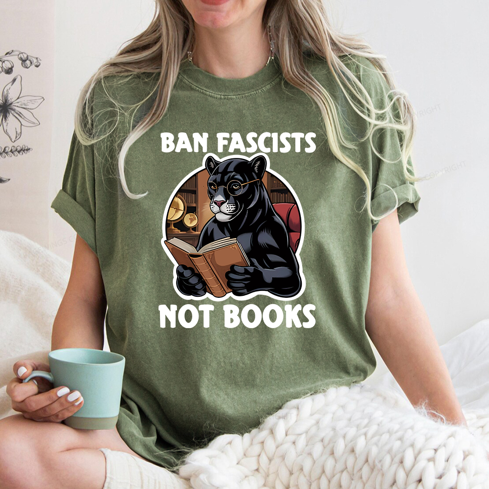 Pagewings Ban Fascists Not Books Unisex Washed T-shirt