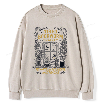 Pagewings Tired Bookworm Society Unisex Washed Sweatshirt