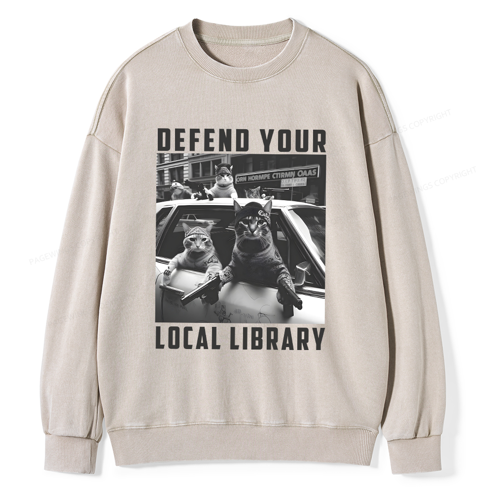 Pagewings Defend Your Local Library Unisex Washed Sweatshirt