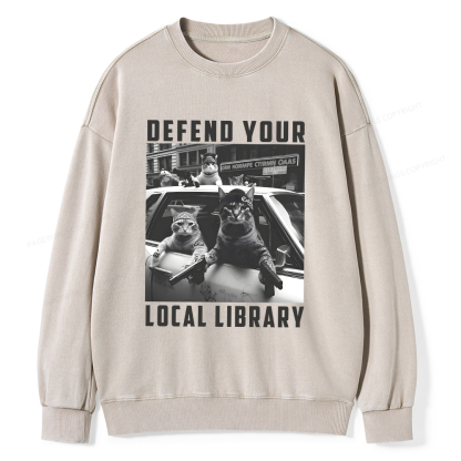 Pagewings Defend Your Local Library Unisex Washed Sweatshirt