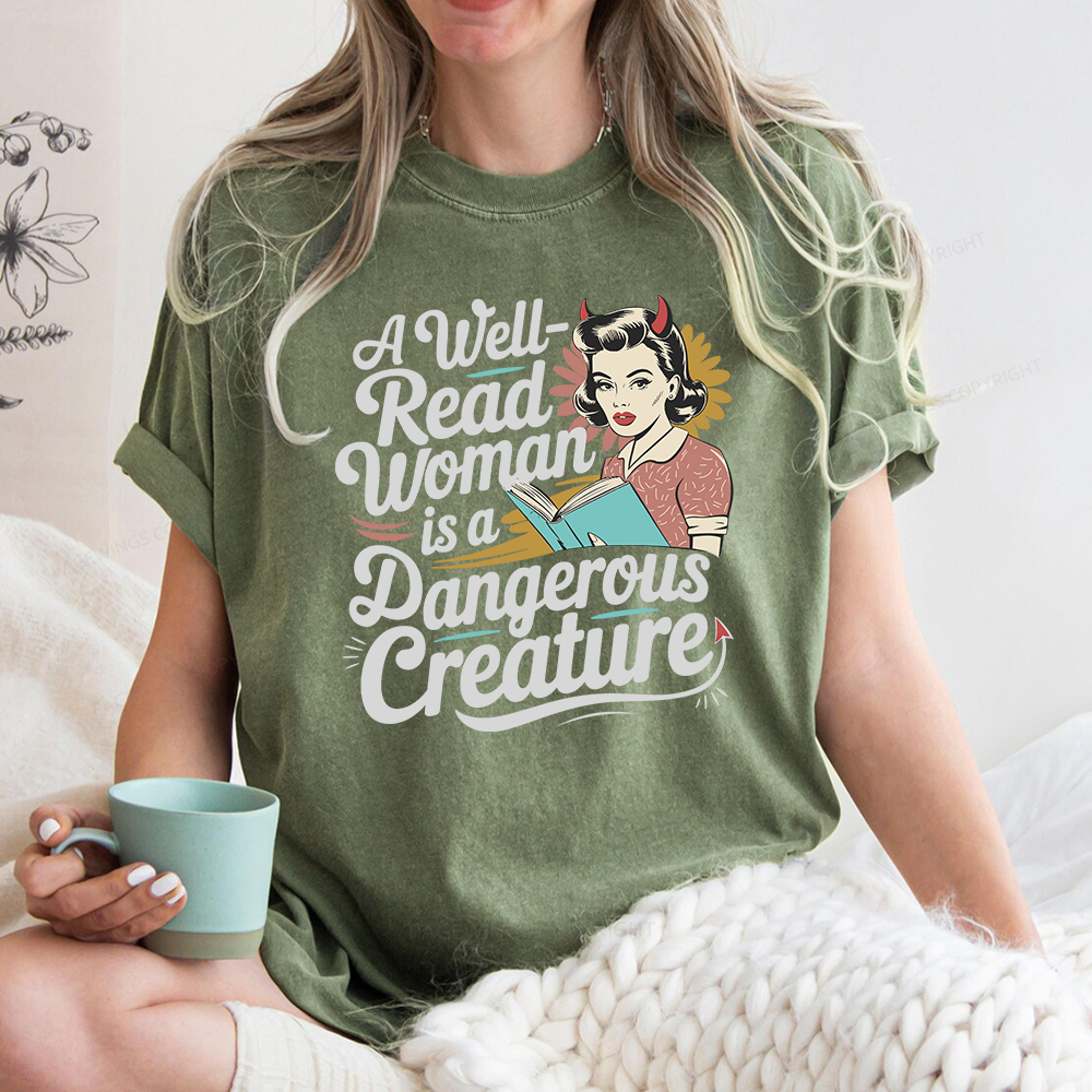 Pagewings A Well Read Woman Is A Dangerous Creature Unisex Washed T-shirt