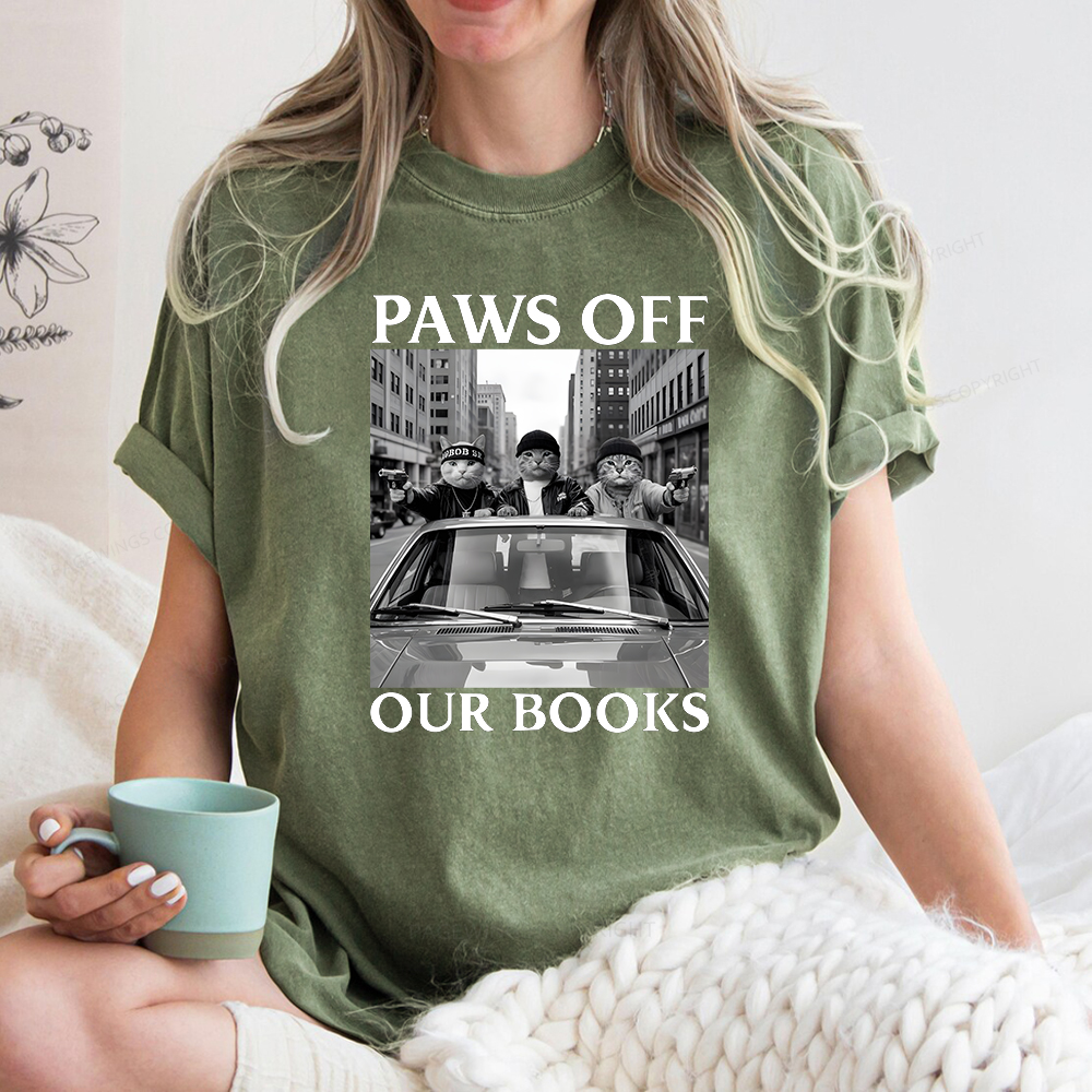 Pagewings Paws Off Our Books Unisex Washed T-shirt