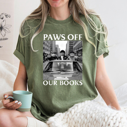 Pagewings Paws Off Our Books Unisex Washed T-shirt