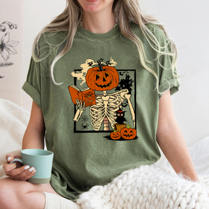 Pagewings Halloween Pumpkin Reader Unisex Washed T-shirt