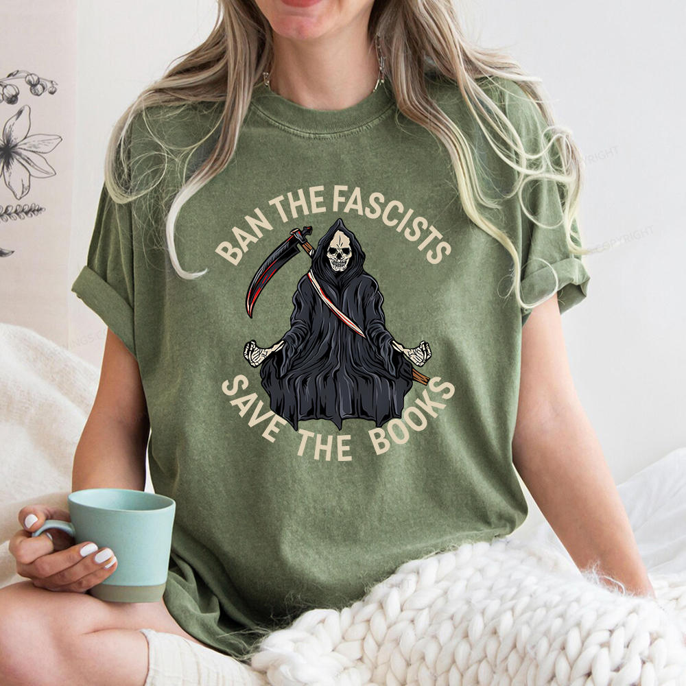 Pagewings Ban The Fascists Save The Books Unisex Washed T-shirt
