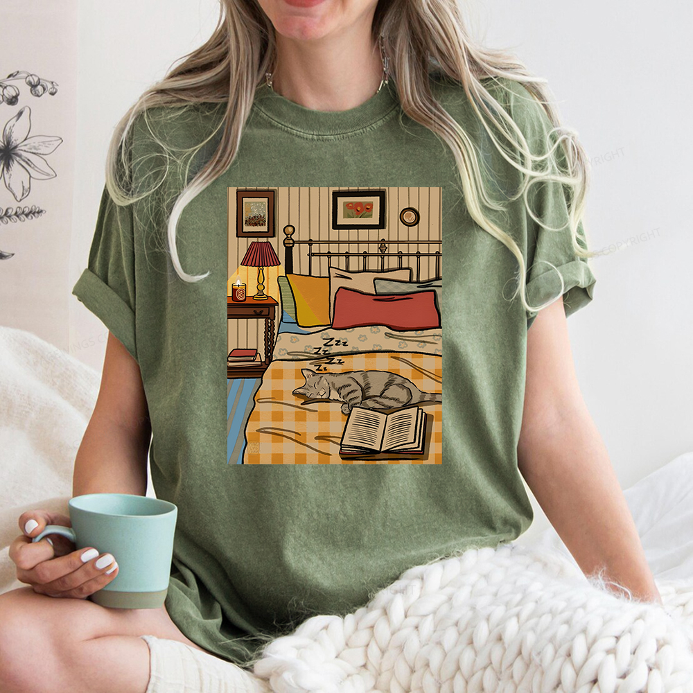 Pagewings Cozy Evenings With Books Cats And Dreams Unisex Washed T-shirt