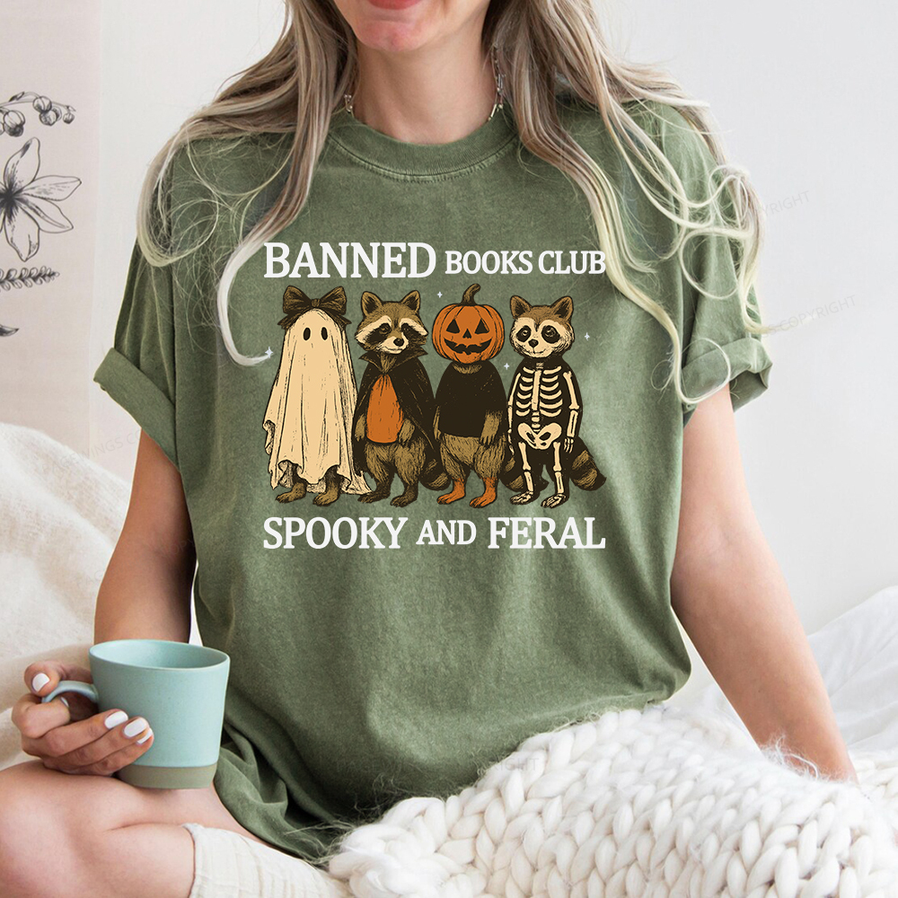 Pagewings Banned Books Club Spooky And Feral Unisex Washed T-shirt