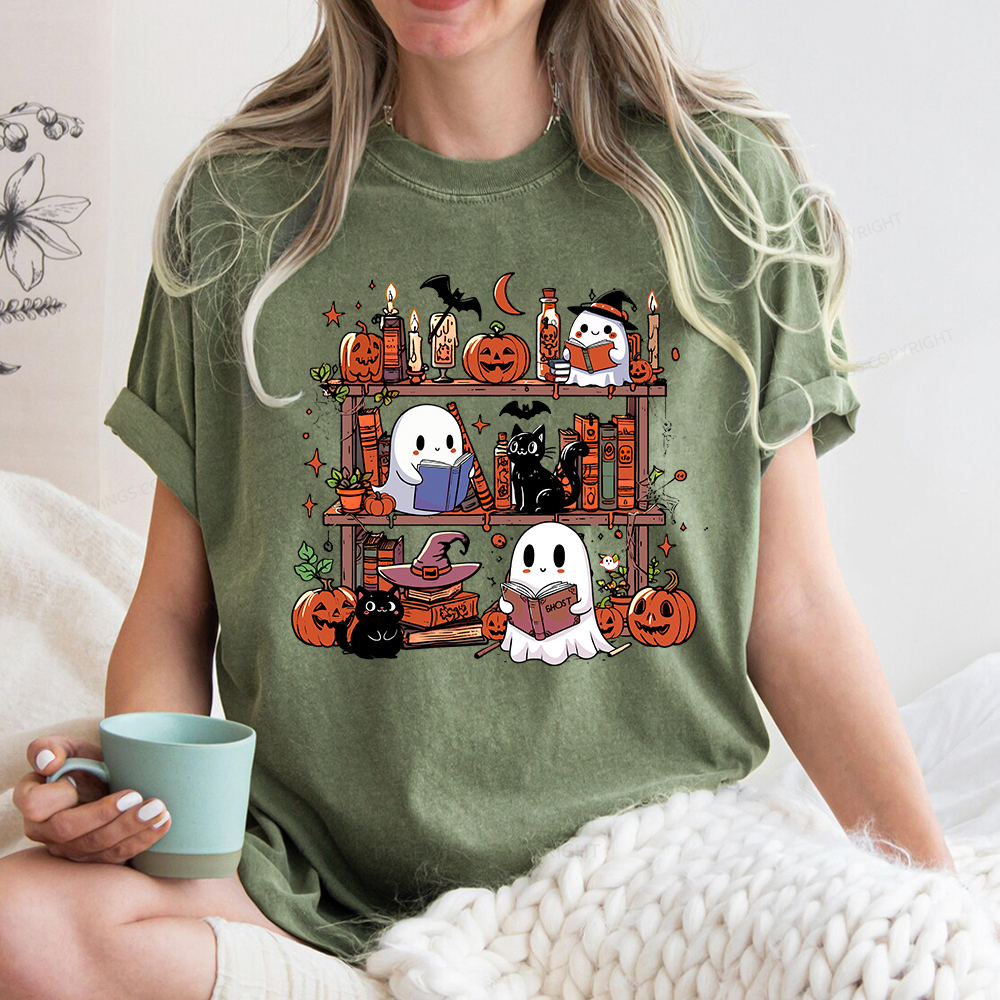 Pagewings Halloween Library Unisex Washed T-shirt