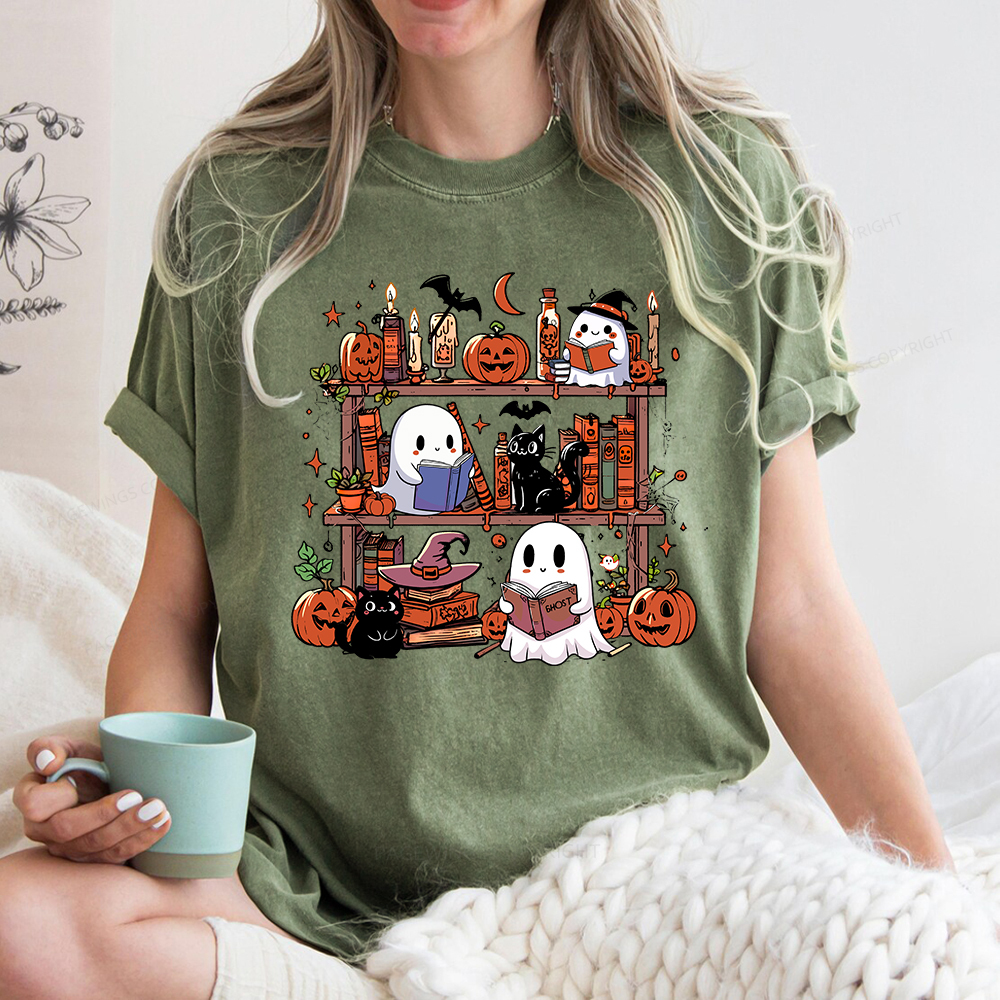 Pagewings Halloween Library Unisex Washed T-shirt