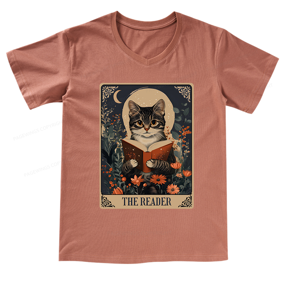 Pagewings The Reader Tarot Card Cat V-neck T-shirt