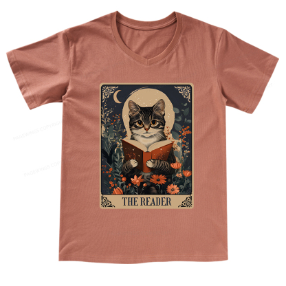 Pagewings The Reader Tarot Card Cat V-neck T-shirt