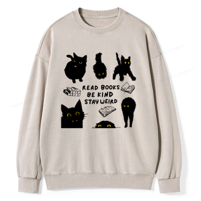 Pagewings Read Books Be Kind Stay Weird Unisex Washed Sweatshirt