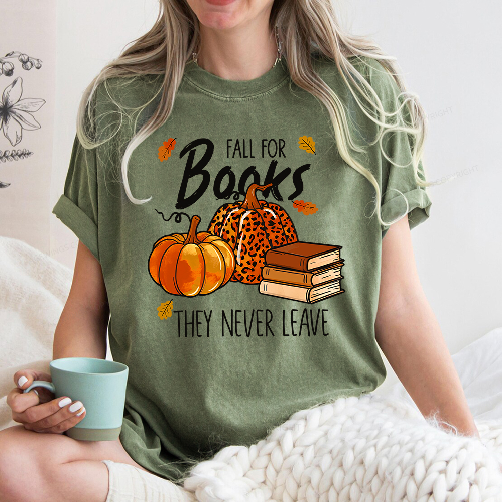 Pagewings Fall For Books He Never Leaves Unisex Washed T-shirt