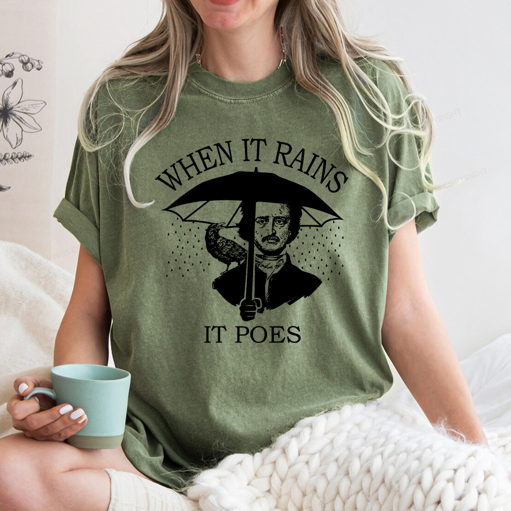 Pagewings When It Rains It Poes Unisex Washed T-shirt