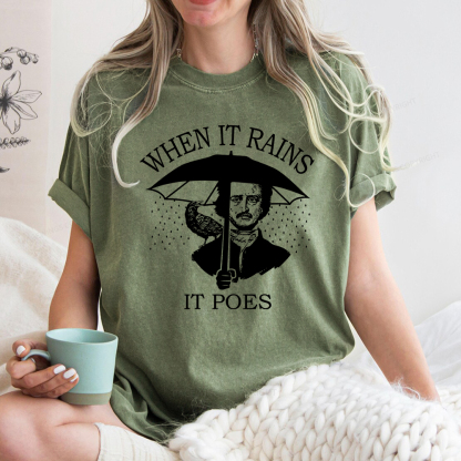 Pagewings When It Rains It Poes Unisex Washed T-shirt
