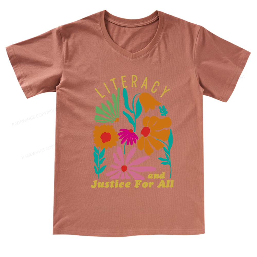 Pagewings Literacy And Justice V-neck T-shirt