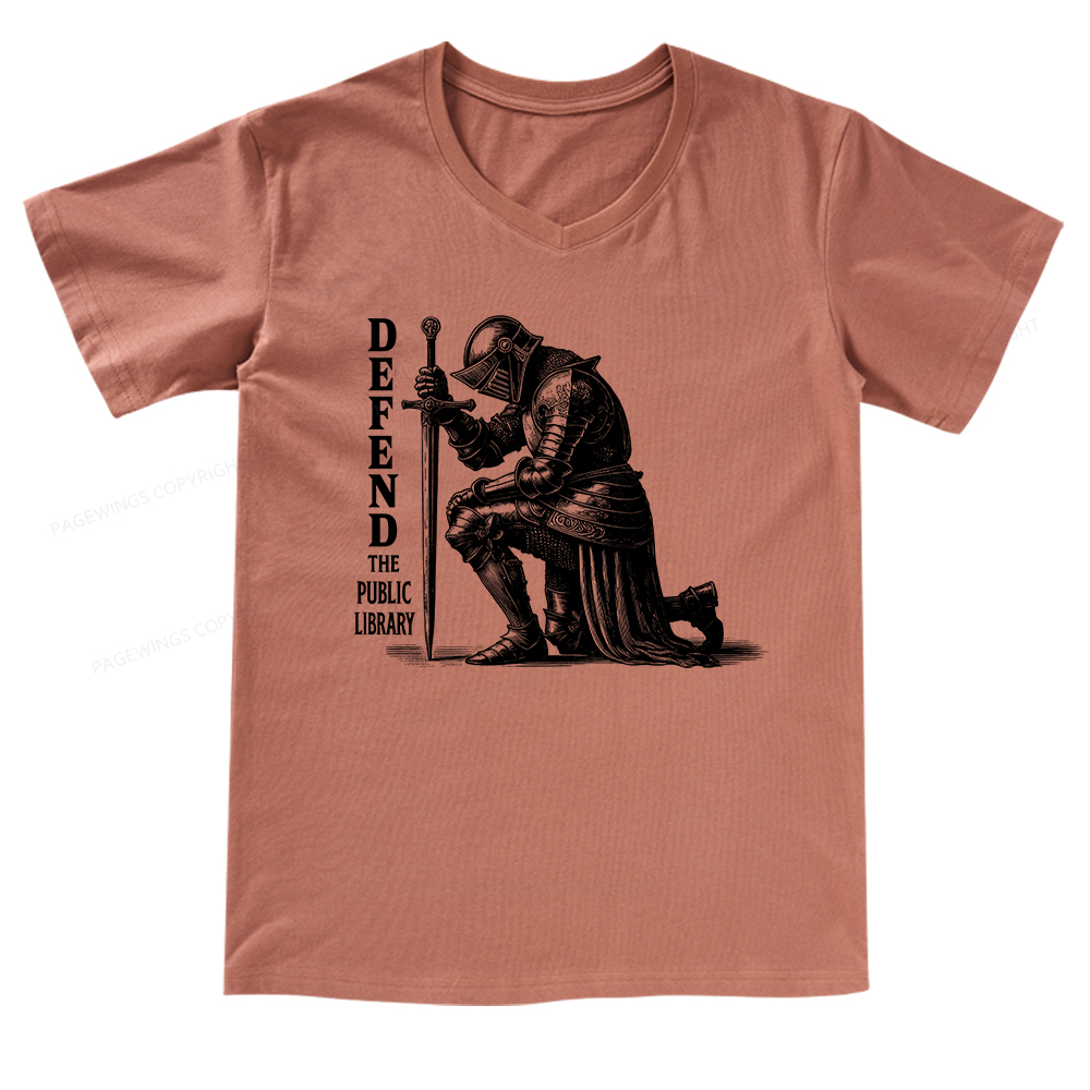 Pagewings Defend the Public Library V-neck T-shirt
