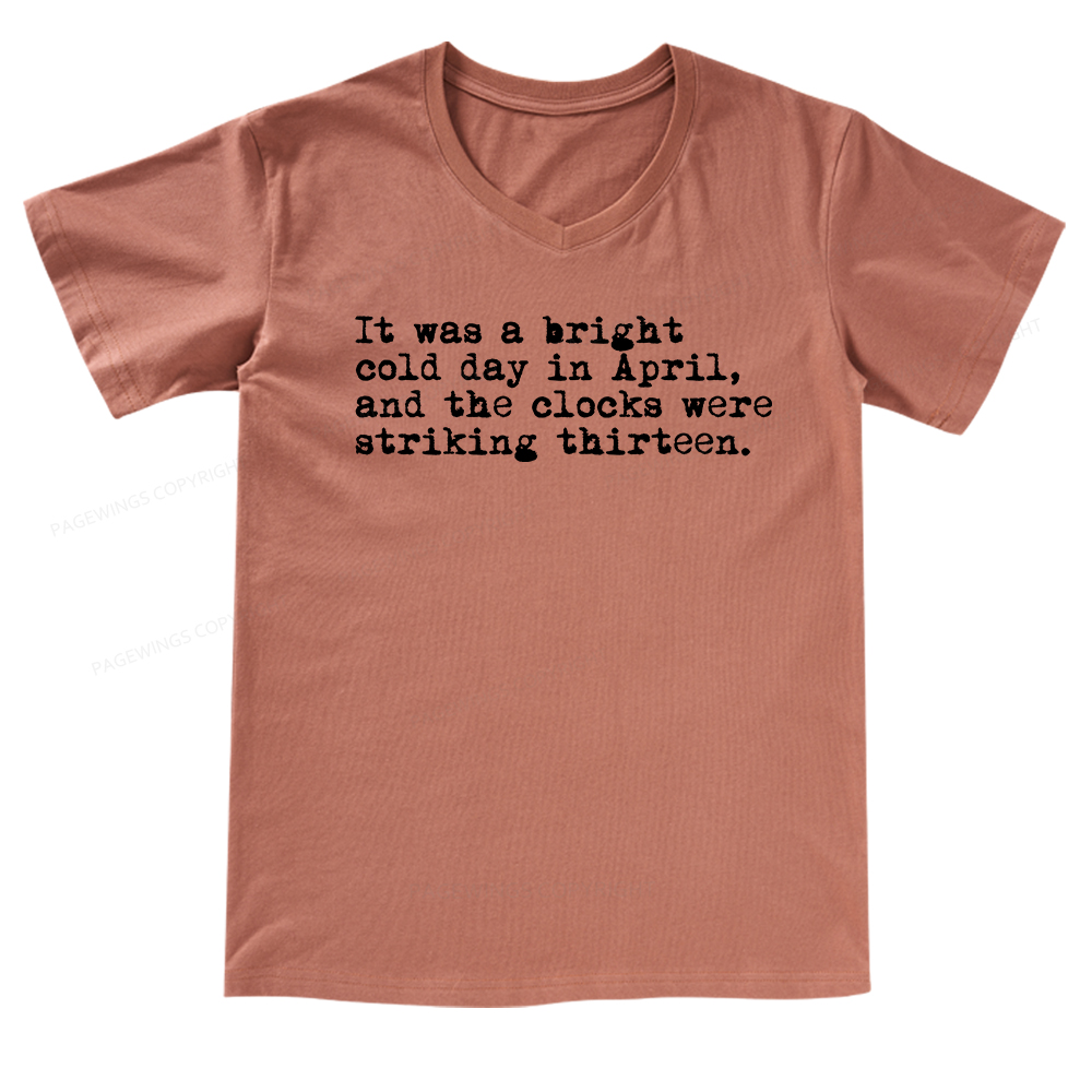 Pagewings Orwell It Was A Bright Cold Day In April  V-neck T-shirt