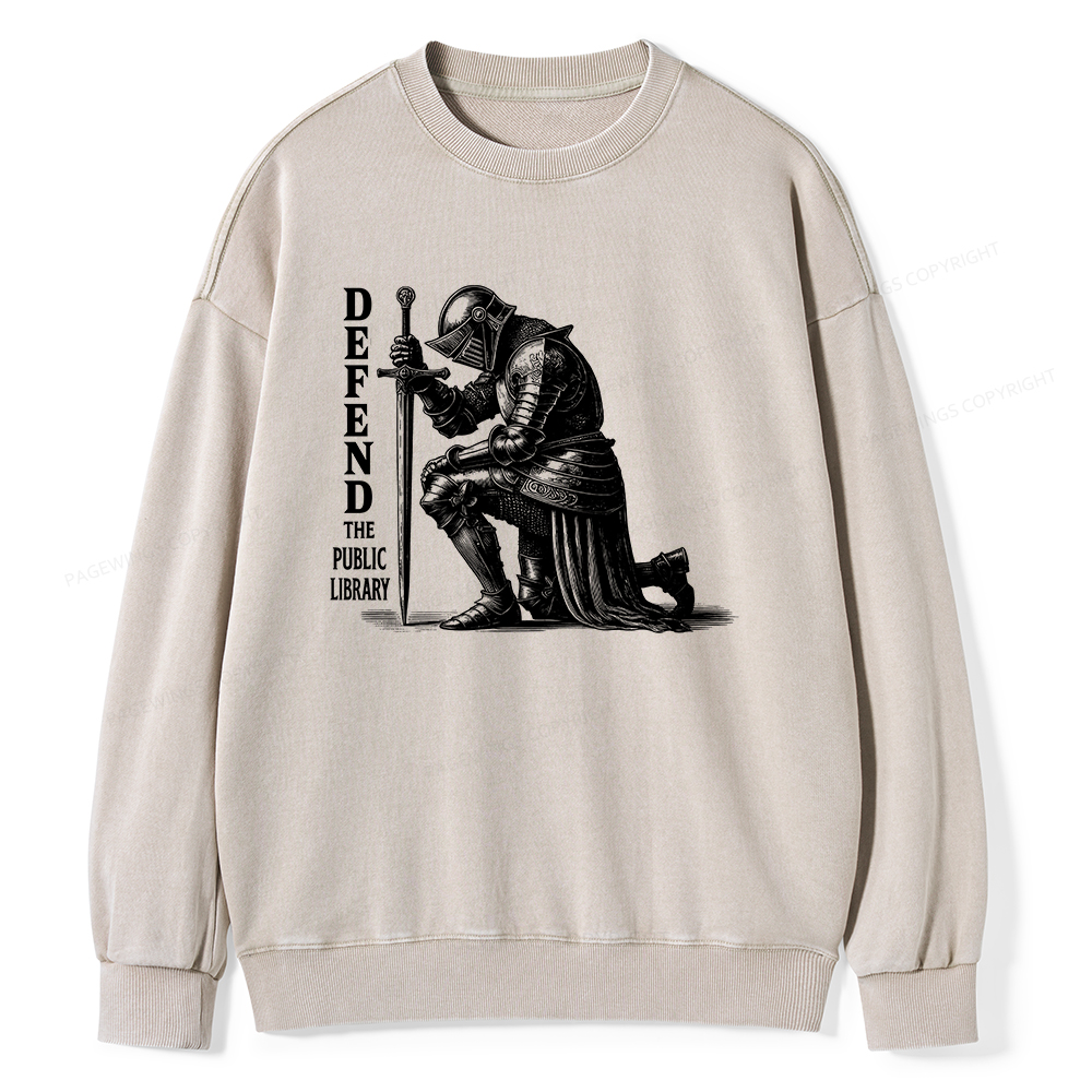 Pagewings Defend the Public Library Unisex Washed Sweatshirt