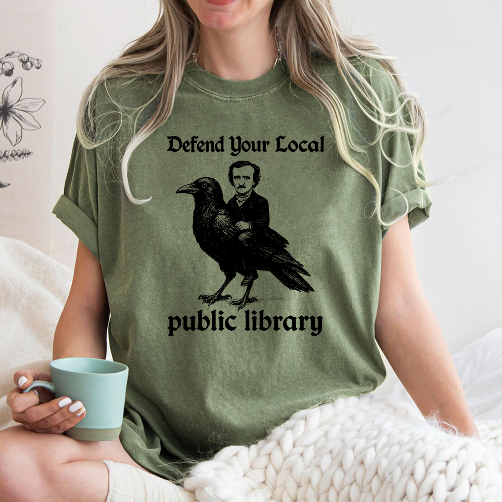 Pagewings Defend Your Local Public Library Unisex Washed T-shirt