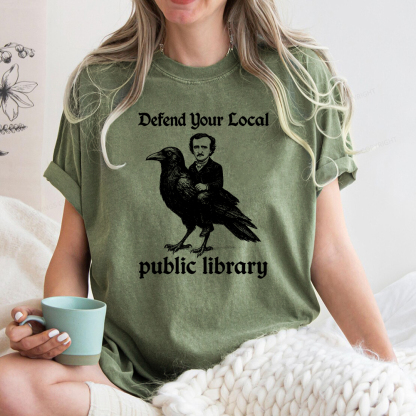 Pagewings Defend Your Local Public Library Unisex Washed T-shirt