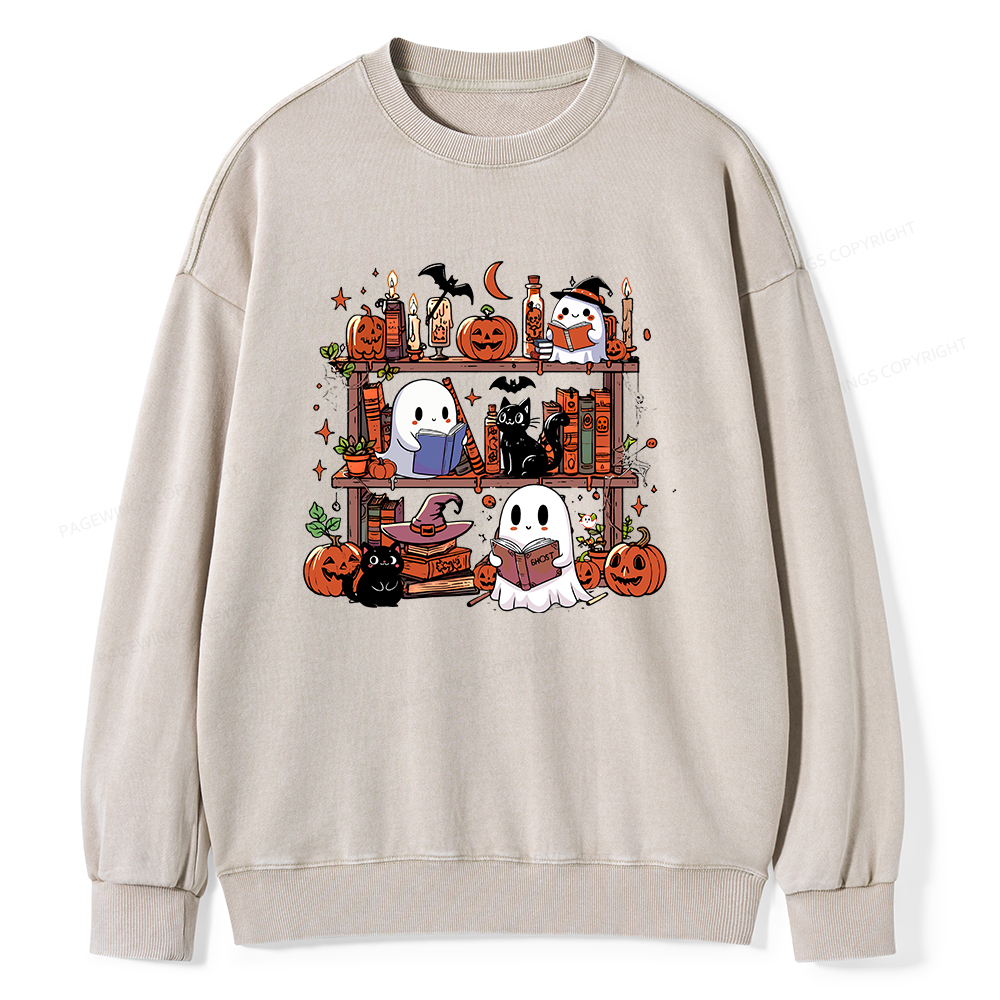 Pagewings Halloween Library Unisex Washed Sweatshirt