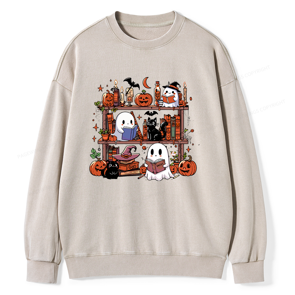 Pagewings Halloween Library Unisex Washed Sweatshirt